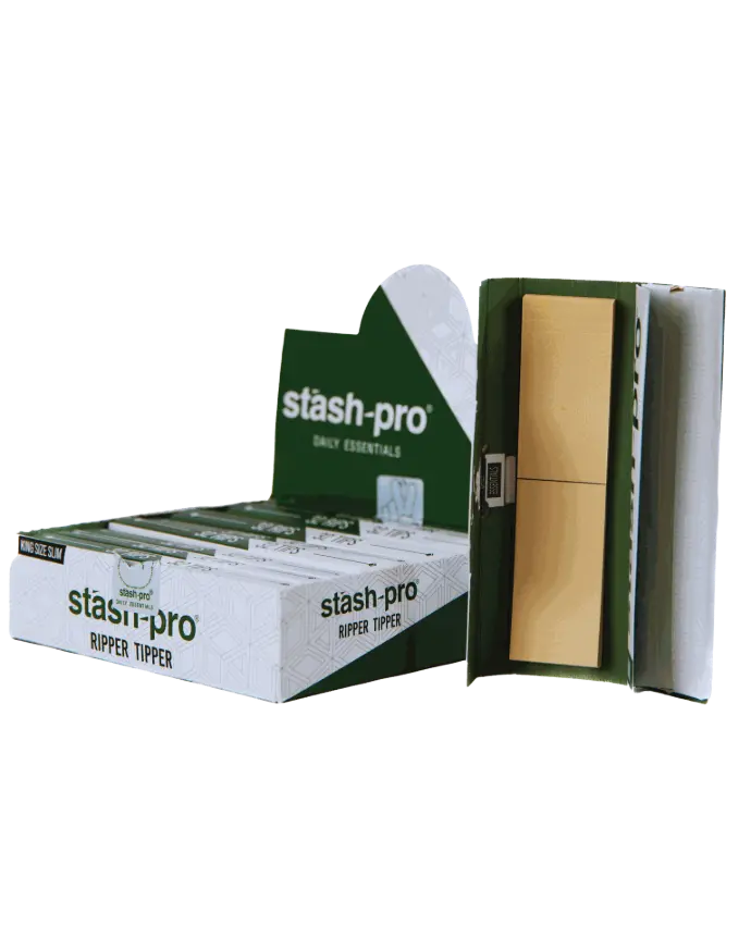 [NU5650] Stash Pro Ripper Tipper papel para rolar premium 10 carteras con 32 sabanas + 32 filtros blanco King Size (109 mm)